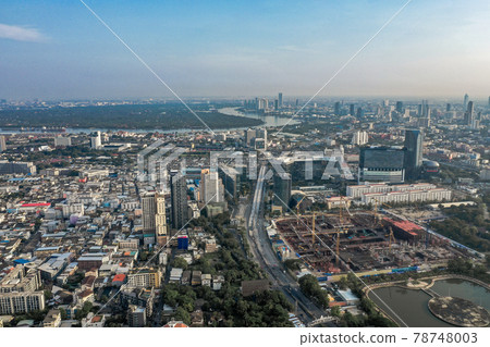 Aerial view of Bangkok Asoke, Khlong Toey during covid lockdown, Thailand 78748003