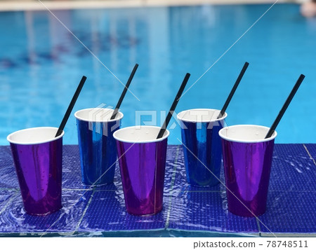 Beach background with many cocktails cups near swimming pool,Albania 78748511