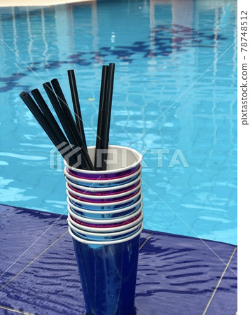 Beach background with many cocktails cups near swimming pool,Albania Beach background with many cocktails cups near swimming pool,Albania 78748512