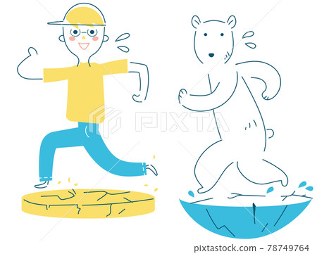 Boys and polar bears appealing to prevent global warming Illustration material 78749764