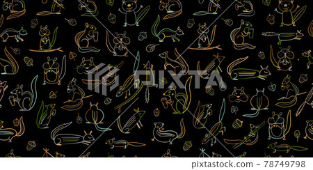 Funny Chimpank family with nuts. Ground Squirrel. Seamless Pattern for your design 78749798