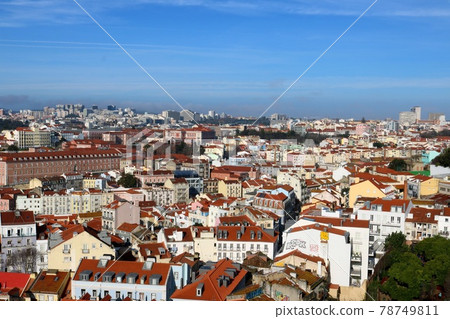 A unified cityscape with red-roofed houses in Lisbon, Portugal A unified cityscape with red-roofed houses in Lisbon, Portugal 78749811