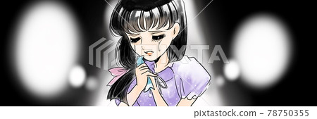 70's Shojo Manga A cute girl with black hair crying while holding a handkerchief under the spotlight 70's Shojo Manga A cute girl with black hair crying while holding a handkerchief under the spotlight 78750355