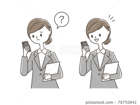 看智能手機的女性既擔心又高興 78750842