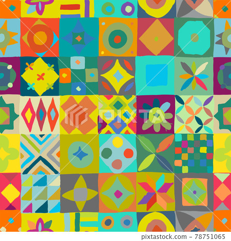 Talavera pattern. Indian patchwork. Turkish ornament. Moroccan tile mosaic. Spanish decoration. Ethnic background. Seamless pattern for your design Talavera pattern. Indian patchwork. Turkish ornament. Moroccan tile mosaic. Spanish decoration. Ethnic background. Seamless pattern for your design 78751065