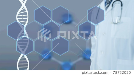 Composition of dna strand and network of hexagons over male doctor Composition of dna strand and network of hexagons over male doctor 78752030