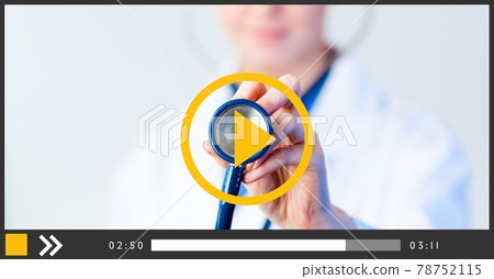 Composition of female doctor holding stethoscope on video playback interface screen 78752115
