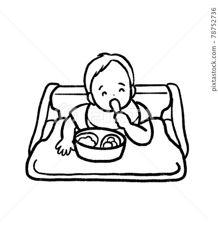 一個孩子吃嬰兒食品的插圖線描 一個孩子吃嬰兒食品的插圖線描 78752736