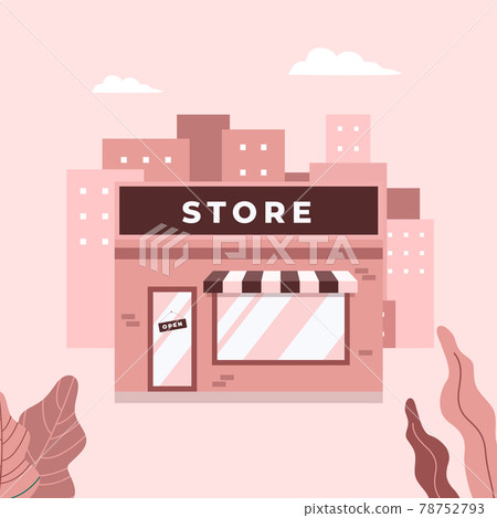 Store shop or cafe front exterior facade. Street local retail shop building in the city. 78752793