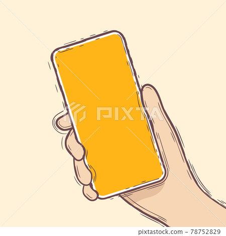 Hand drawing human right hand using or holding smartphone. Line Doodle style vector. Hand drawing human right hand using or holding smartphone. Line Doodle style vector. 78752829