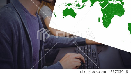 World map against mid section of people working at office 78753048