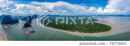 Panyee muslim floating village aerial view in Phang Nga national park in Thailand Panyee muslim floating village aerial view in Phang Nga national park in Thailand 78754641