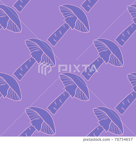 Pink contoured mushroom seamless pattern in autumn season style. Purple pastel background. Pink contoured mushroom seamless pattern in autumn season style. Purple pastel background. 78754657