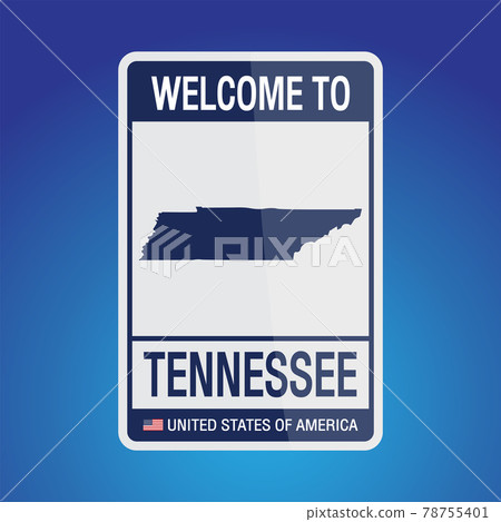 The Sign United states of America with  message, Tennessee and map on Blue Background vector art image illustration. 78755401
