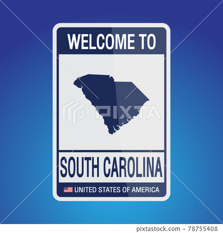 The Sign United states of America with  message, South Carolina and map on Blue Background vector art image illustration. 78755408
