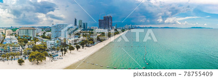 Aeria view of Jomtien beach during covid lockdown, Pattaya, Chonburi, Thailand 78755409