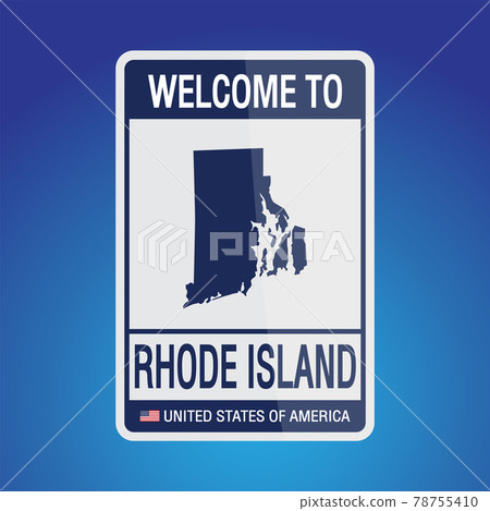 The Sign United states of America with  message, Rhode Island and map on Blue Background vector art image illustration. 78755410