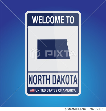 The Sign United states of America with message, North Dakota and map on Blue Background vector art image illustration. 78755415