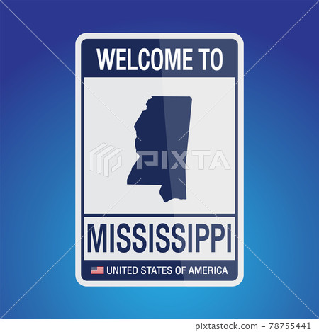 The Sign United states of America with message, Mississippi and map on Blue Background vector art image illustration. The Sign United states of America with message, Mississippi and map on Blue Background vector art image illustration. 78755441