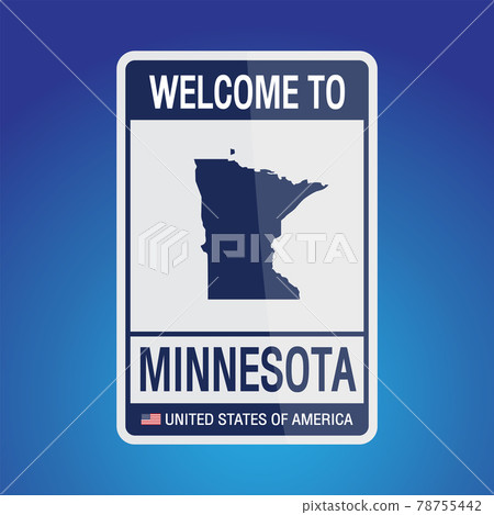 The Sign United states of America with  message, Minnesota and map on Blue Background vector art image illustration. 78755442