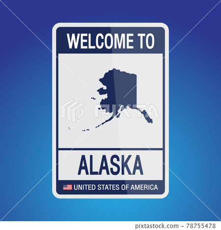 The Sign United states of America with  message, Alaska and map on Blue Background vector art image illustration. 78755478