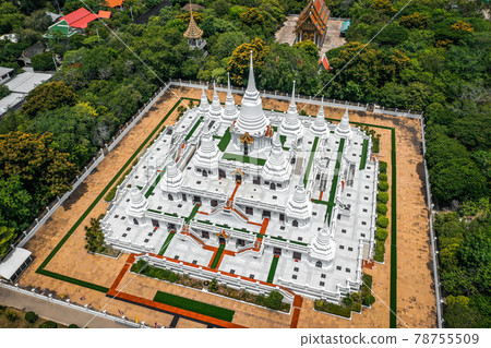 Aerial view of Wat Asokaram, temple in south Bangkok, Thailand Aerial view of Wat Asokaram, temple in south Bangkok, Thailand 78755509