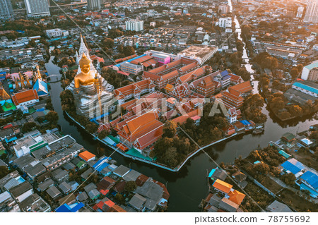 Aerial view of Wat Paknam Bhasicharoen, a temple, pagoda and Buddha statue in Bangkok Thailand Aerial view of Wat Paknam Bhasicharoen, a temple, pagoda and Buddha statue in Bangkok Thailand 78755692