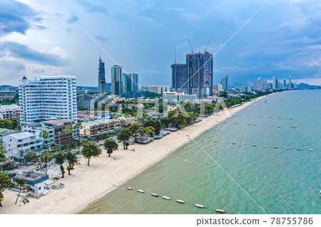 Aeria view of Jomtien beach during covid lockdown, Pattaya, Chonburi, Thailand Aeria view of Jomtien beach during covid lockdown, Pattaya, Chonburi, Thailand 78755786