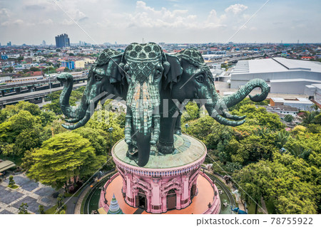 Aerial view of Erawan 3 headed elephant statue in Bangkok, Thailand 78755922