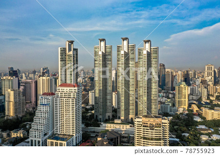 Aerial view of Bangkok Asoke, Khlong Toey during covid lockdown, Thailand 78755923