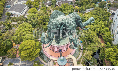 Aerial view of Erawan 3 headed elephant statue in Bangkok, Thailand Aerial view of Erawan 3 headed elephant statue in Bangkok, Thailand 78755930