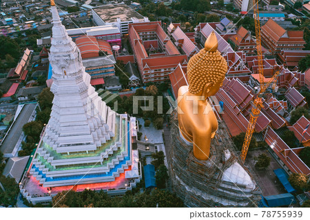 Aerial view of Wat Paknam Bhasicharoen, a temple, pagoda and Buddha statue in Bangkok Thailand Aerial view of Wat Paknam Bhasicharoen, a temple, pagoda and Buddha statue in Bangkok Thailand 78755939