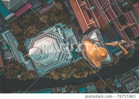 Aerial view of Wat Paknam Bhasicharoen, a temple, pagoda and Buddha statue in Bangkok Thailand Aerial view of Wat Paknam Bhasicharoen, a temple, pagoda and Buddha statue in Bangkok Thailand 78755963