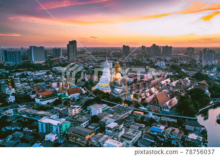 Aerial view of Wat Paknam Bhasicharoen, a temple, pagoda and Buddha statue in Bangkok Thailand Aerial view of Wat Paknam Bhasicharoen, a temple, pagoda and Buddha statue in Bangkok Thailand 78756037