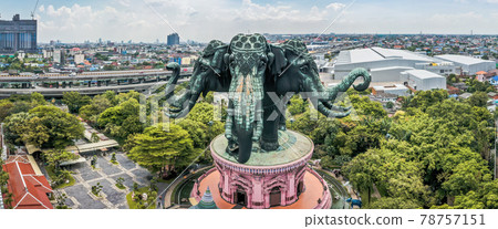 Aerial view of Erawan 3 headed elephant statue in Bangkok, Thailand 78757151