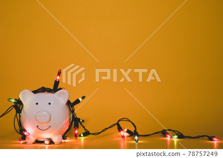 Piggy bank with party light, organize a party for the event were successful in saving money for use in various festivals Piggy bank with party light, organize a party for the event were successful in saving money for use in various festivals 78757249