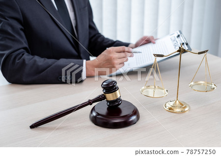 Judges gavel, Professional male lawyers work at a law office 78757250
