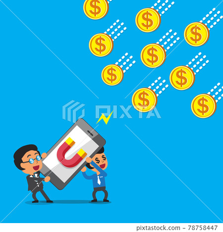 Business team using smartphone with magnet icon to attracts money coins Business team using smartphone with magnet icon to attracts money coins 78758447
