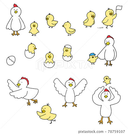 A set of pop vector illustrations of chicks and chickens 78759107