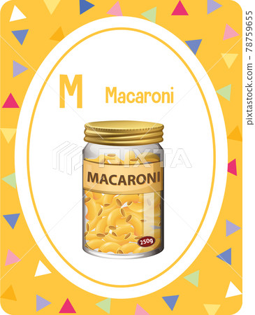 Alphabet flashcard with letter M for Macaroni Alphabet flashcard with letter M for Macaroni 78759655