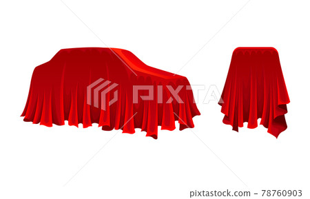 Red Silk Cloth or Smooth Fabric Covering Different Objects Vector Set Red Silk Cloth or Smooth Fabric Covering Different Objects Vector Set 78760903