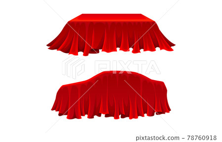 Red Silk Cloth or Smooth Fabric Covering Different Objects Vector Set 78760918