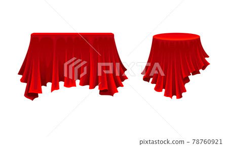 Red Silk Cloth or Smooth Fabric Covering Different Objects Vector Set 78760921