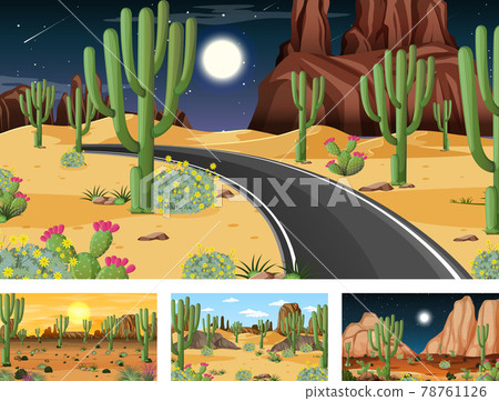 Different desert forest landscape scenes with various desert plants 78761126
