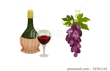 Italy Country Symbols with Grape Cluster and Bottle of Red Wine Vector Set Italy Country Symbols with Grape Cluster and Bottle of Red Wine Vector Set 78761142