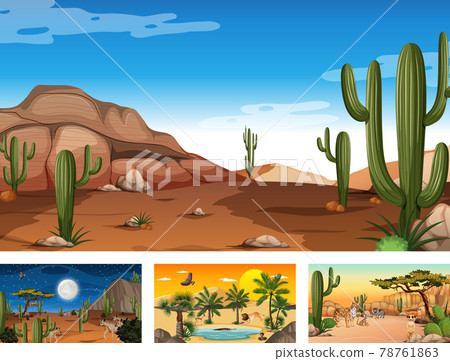 Different desert forest scenes with animals and plants Different desert forest scenes with animals and plants 78761863