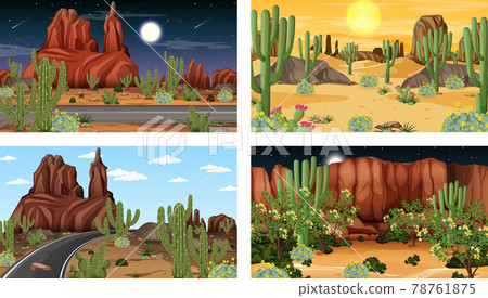 Different desert forest scenes with animals and plants 78761875