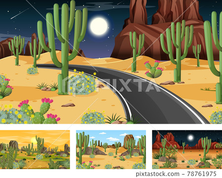 Different scenes with desert forest landscape with animals and plants Different scenes with desert forest landscape with animals and plants 78761975