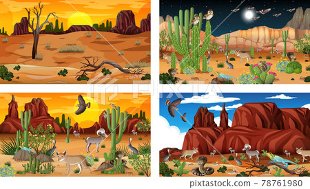 Different desert forest scenes with animals and plants Different desert forest scenes with animals and plants 78761980