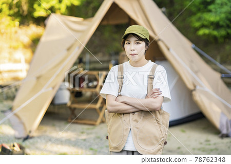 A woman doing a solo camp that reveals negative emotions A woman doing a solo camp that reveals negative emotions 78762348